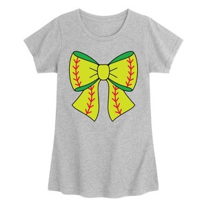 Girls' - Instant Message - Softball Bow Fitted Short Sleeve Graphic T-Shirt - 1 of 4