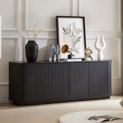 Sideboard Storage Cabinet TV Stand with wave pattern Buffet Cabinet Wooden Vertical Striped Cabinet for Kitchen