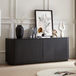 Sideboard Storage Cabinet TV Stand with wave pattern Buffet Cabinet Wooden Vertical Striped Cabinet for Kitchen - 1 of 4