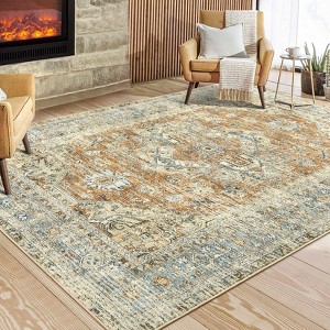 Large Area Rug Rugs for Living Room Non Slip Vintage Washable Rug Ultra-Thin Indoor Retro Medallion Accent Carpet Low Pile Foldable Floor Mat - 1 of 4