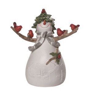 Transpac Resin 14 in. White Christmas Cardinal Snowman Figurine - 1 of 4
