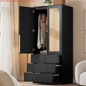 Bedroom Wardrobe Closet, 69.5 in Wooden Wardrobe Cabinet w/ 3 Drawers, Hanging Rod, 2 Doors Clothing Storage Cabinet - 1 of 4
