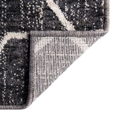 Dark Gray and Ivory Geometric Trellis Runner Rug