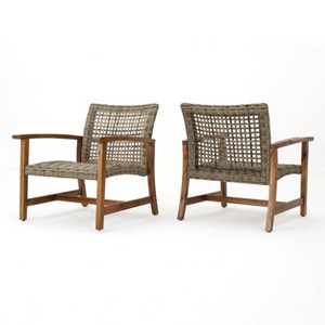 Okak Elegent Outdoor Club Chair Set of 2, Wicker Woven Patio Chair with Fixed Arms, Fire Pit Chairs for Garden, Patio, Garden - 1 of 4