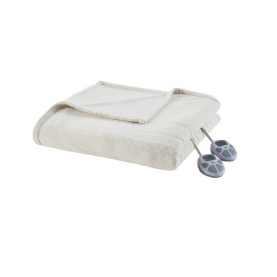 Serta Queen Ribbed Microfleece Electric Bed Blanket Ivory