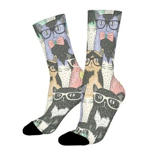 Hipster Cute Cats Wear Sunglasses Women Printed Crew Socks Funny Funky Socks Soft Polyester Novelty Gifts for Artists Men - 1 of 1