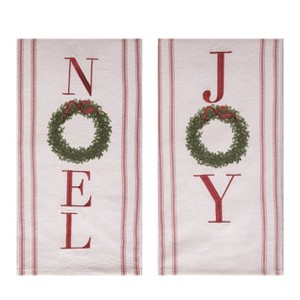 Transpac Fabric Embroidered Wreath Tea Towel Set of 2 Christmas Home Decorations - 1 of 1