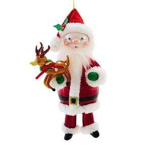 De Carlini Italian Ornaments 7.5 Inch Santa Holding Mini Reindeer Christmas Tree Ornament , Christmas Decor Mgd Ornament Free-Blown (1PC) - 1 of 4