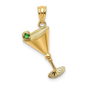 Black Bow Jewelry 14k Yellow Gold Martini Glass and Green CZ Olive Pendant - 1 of 4