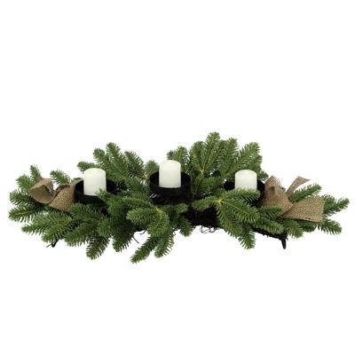 Allstate Floral 27" Artificial Green Pine And Dark Twig Candle Holder Christmas Centerpiece