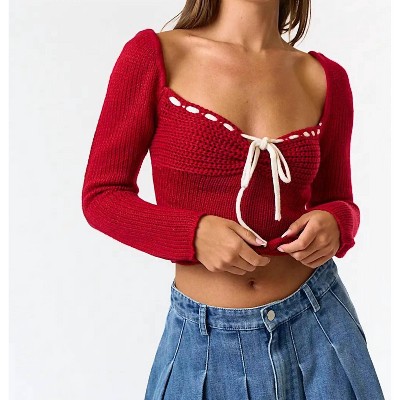 Women's Lace Up Holiday Sweater - Blue Blush