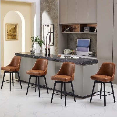 Swivel Bar Stools, 30" Dark Grey Upholstered Counter Stools with Metal Base, Comfortable Seat & Back for Kitchen, Dining Room, Home Bar