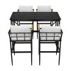 5-Piece Outdoor Iron Counter Height Dining Set with Table and 5 Acacia Wood Armrest Chair - 3 of 4