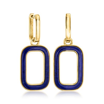 Ross-Simons Lapis Paper Clip Link Drop Earrings in 18kt Gold Over Sterling