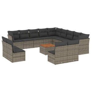 vidaXL Patio Sofa Set with Cushions Outdoor Furniture 14 Piece Poly Rattan - Gray - 1 of 4