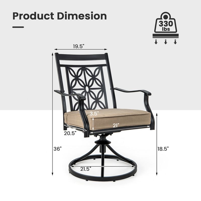 Costway Patio Swivel Chair Outdoor Bistro Dining Chair Blossom Pattern Backrest, 3 of 10