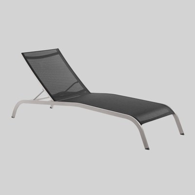 Savannah Mesh Chaise Outdoor Patio Aluminum Lounge Chair - Black - Modway