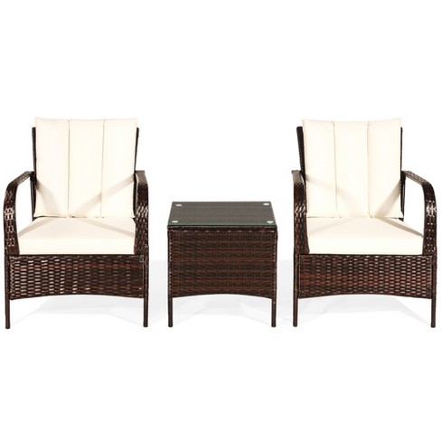 Tangkula 3PCS Patio Outdoor Rattan Conversation Set Furniture Set w/ Table Cushions - image 1 of 4