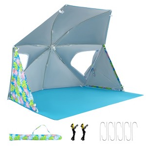 Tangkula Portable Beach Tent for 2-4 People 2-In-1 Sun Canopy Umbrella with Extendable Floor Roll-Up Windows Dual Side Flaps Carry Bag UPF 50+ - 1 of 4