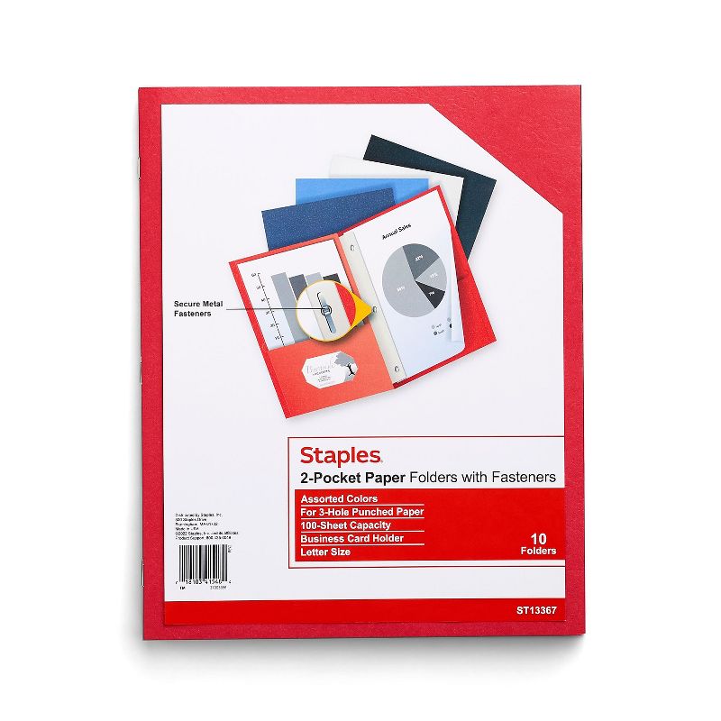 Staples 2-Pocket Folder with Fasteners Assorted 905754, 1 of 7