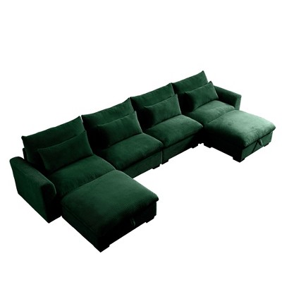 NicBex U-Shaped Corduroy Sectional Sofa,4 Seater Couch with 2 Storage Ottomans and 4 Waist Pillows for Living Room,Bedroom