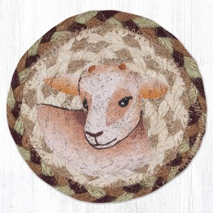 Earth Rugs Kid Goat Printed Coaster – Farm Animal Design on Braided Jute, Rustic Charm, 5"x5" - 1 of 3