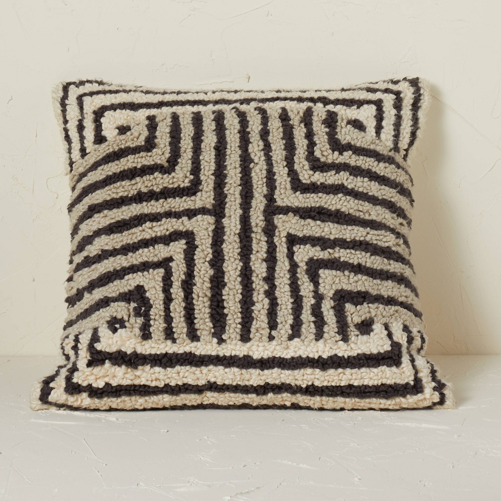 Maze Pattern Loop Tufted Square Throw Pillow Black/Cream - Opalhouse designed with Jungalow