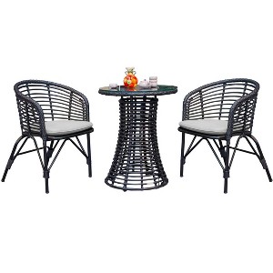 Sol Living 3 Piece Wicker Patio Bistro Set Patio Furniture Sets - Mocha - 1 of 4