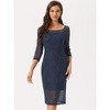 Allegra K Women's Lace 3/4 Sleeve Square Neck Knee Length Sheath Dress - 4 of 4