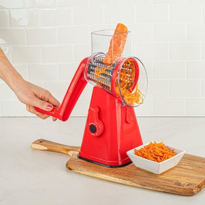 Red Stainless Steel 3-in-1 Rotary Cheese Grater and Vegetable Chopper