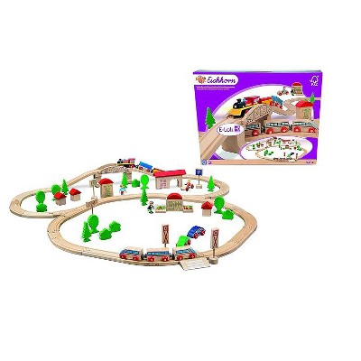 Eichhorn Wooden Train Set with Bridge (81 Pieces) Play Train Set
