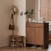 Vynxaria Walnut Color Solid Wood Shoe Stool with Cloth Hanger - Mid-Century Modern Storage Bench - 2 of 4