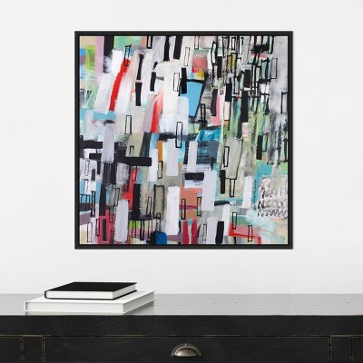 Abstract Cityscape Brush Marks Canvas Wall Art in Black Frame