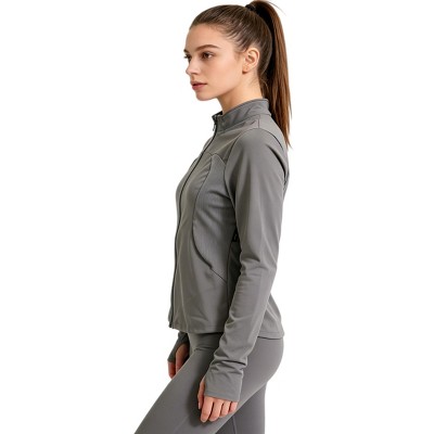 Женские куртки Iris Fashion XL Women Fit Athletic Zip Up Jacket, Lightweight High Stretch Yoga Running Track Coat , Grey Workout Sport Outerwear 1 Piece — фото 2