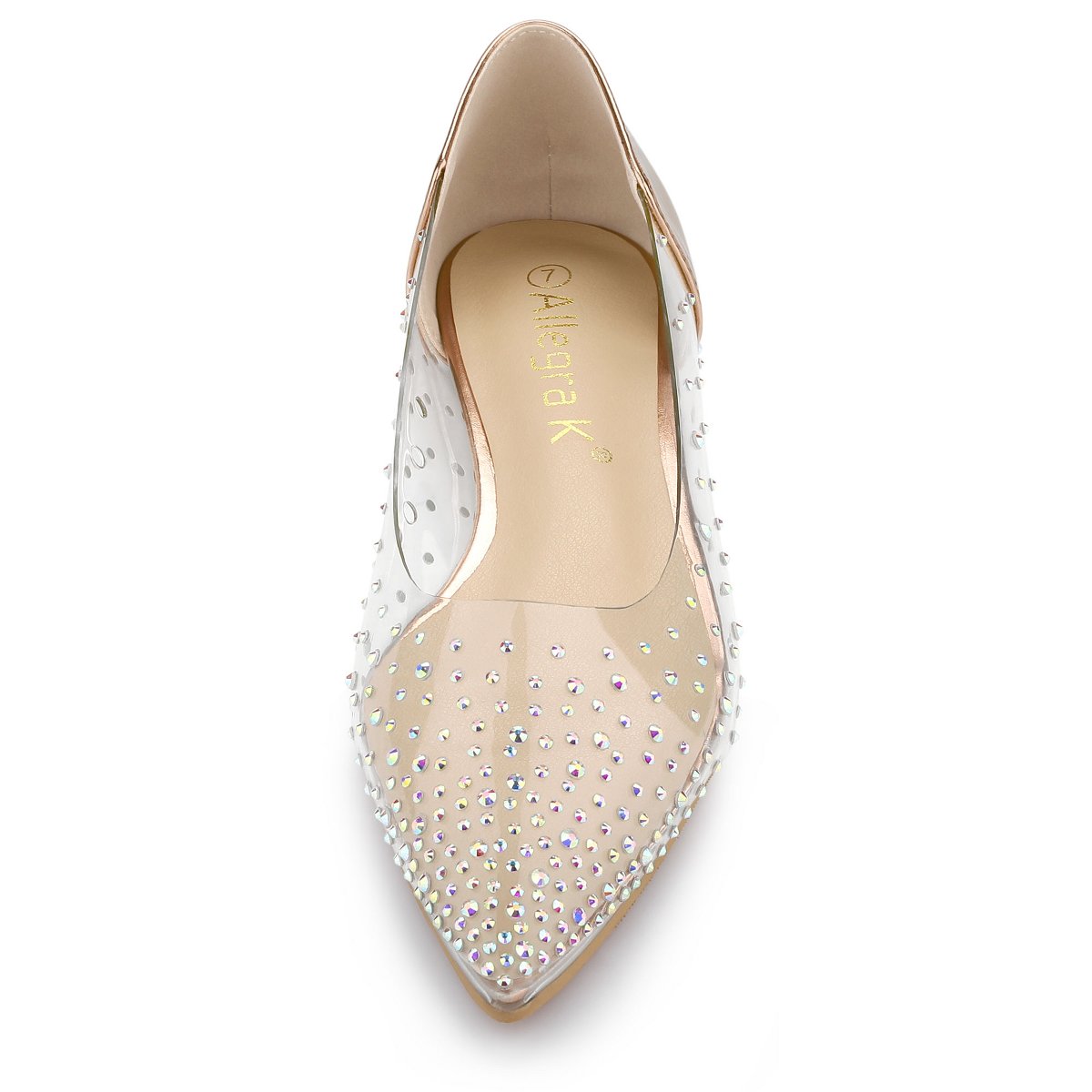 Обувь Allegra K Women's Pointed Toe Clear Rhinestone Ballet Flats Champagne Gold 6 — фото 3