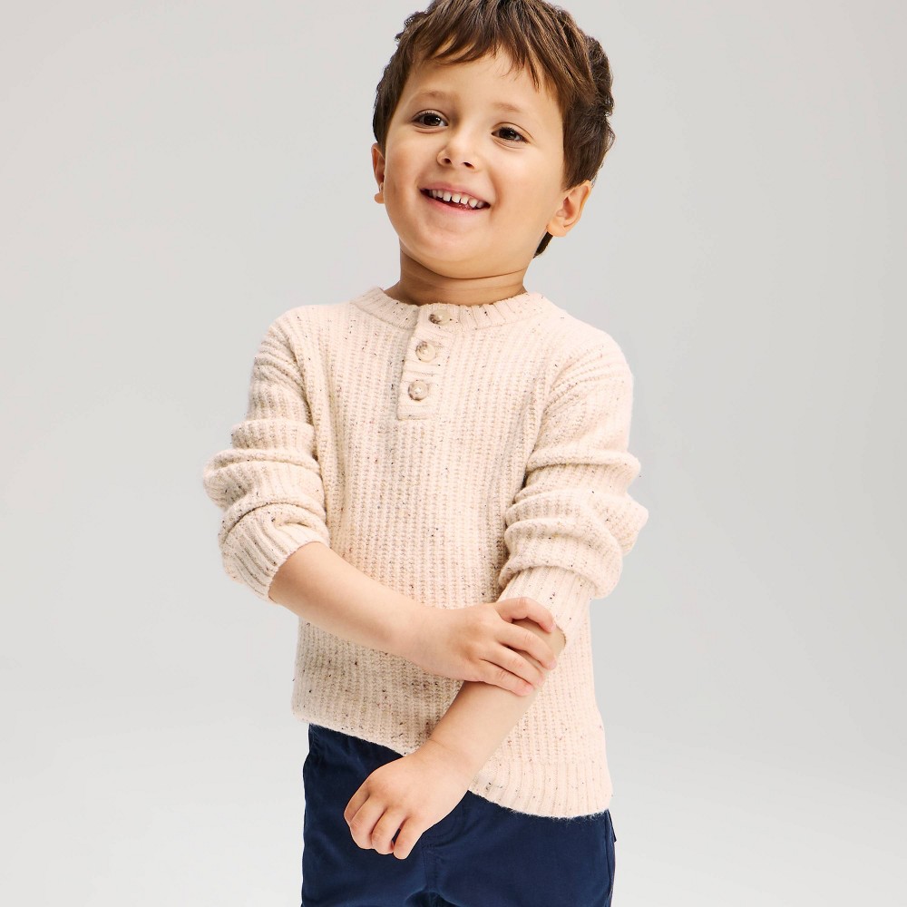 Toddler Boys’ Henley Sweater - Cat & Jack™ Oatmeal 4T