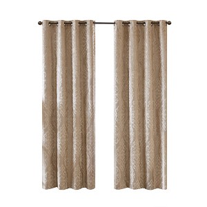 Gracie Mills Cyra Damask Total blackout grommet top curtain panel - 84X50 - Champagne - 1 of 4