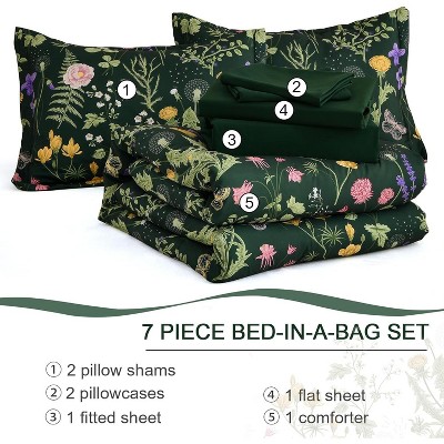 Der Rose BALHAM TRADE-Queen Size Comforter Set 7 Piece Dark Green Floral Lightweight All Season Bedding Dark Green-Queen 90"x90" — фото 2