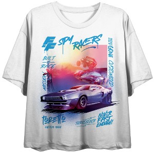 Fast & Furious Gradient Sunset Art Crew Neck Short Sleeve Women's White Crop Top - 1 of 4