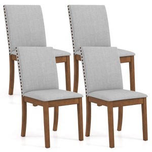 Costway Upholstered Dining Chairs Set of 2/4 with Nailhead Trim Rubber Wood Legs Padded Seat - 1 of 4