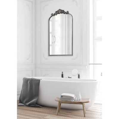 Elegant Arendahl 35" Baroque-Inspired Silver Arch Wall Mirror