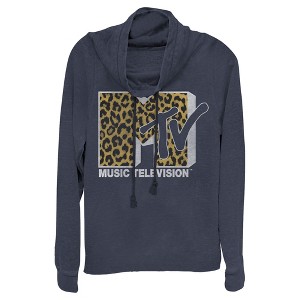 Juniors Womens MTV Cheetah Print Logo Cowl Neck Sweatshirt - 1 of 4