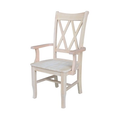 Double X Back Chair with Arms Unfinished Brown - International Concepts