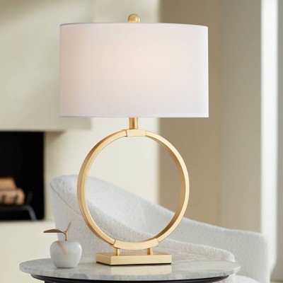 Gold Finish Metal Table Lamp with White Fabric Shade