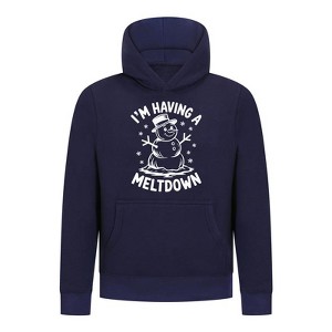 Everyday Kids Christmas Collection I’m Having a Meltdown Pullover Hoodie – Funny Snowman Holiday Sweatshirt - Navy - 1 of 2