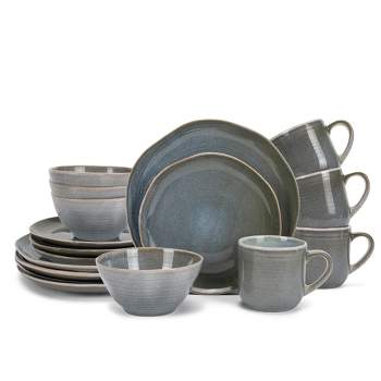 Elanze Designs 16-Piece Reactive Glaze Ceramic Stoneware Dinnerware - Service for 4, Ocean Teal Blue