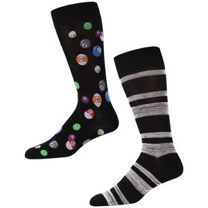 Memoi Men's 2 Pair Pack Novelty Billiard Ball Crew Socks Black 10-13 - 1 of 2