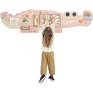 JOYMOR Toddler 11-in-1 Montessori Activity Wall Busy Board Crocodile Panel Pink - 1 of 4