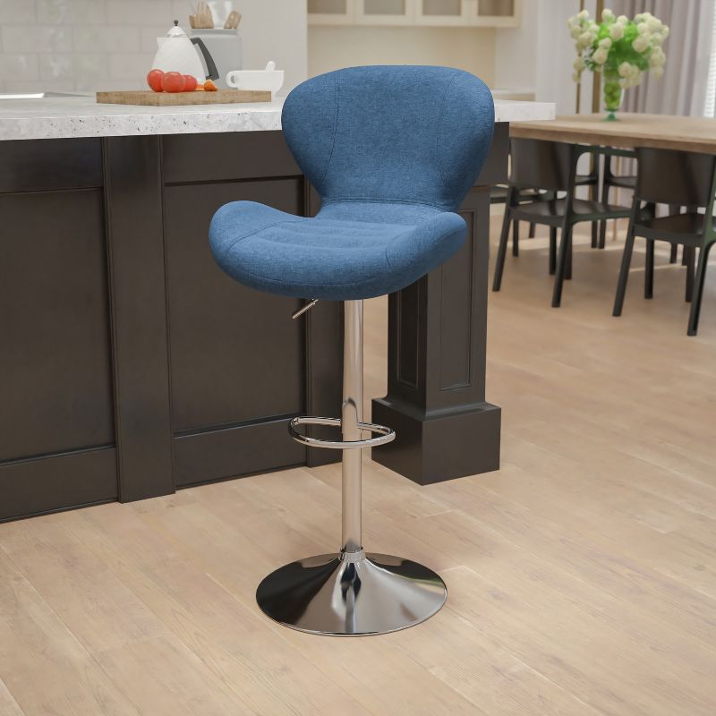 Emma and Oliver Curved Back Swivel Adjustable Height Barstool with Chrome Base, 3 of 13