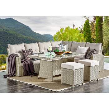 Canaan 4pc All Weather Wicker Outdoor Deep Seat Dining Sectional Set Cream - Alaterre Furniture